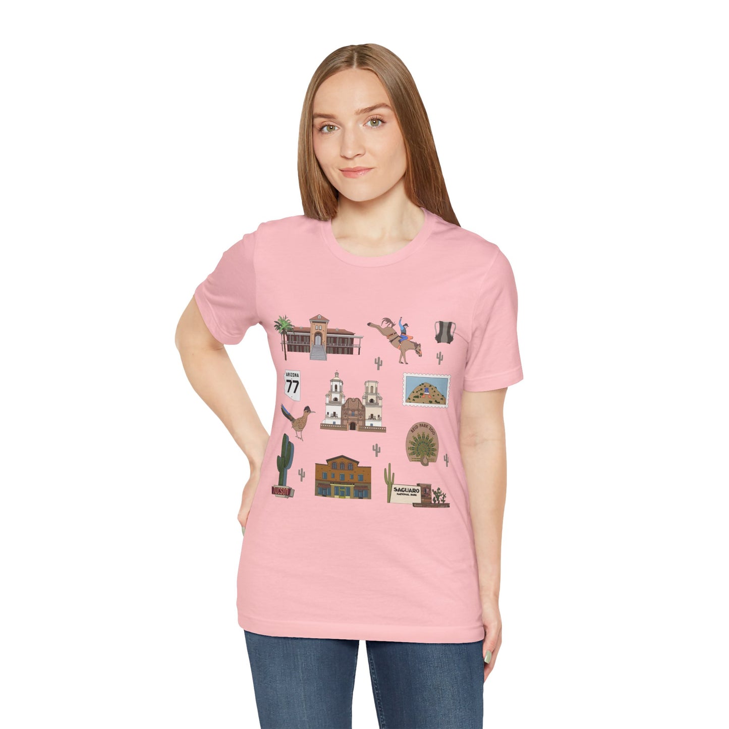Unisex Jersey Short Sleeve Tee with Tucson, Arizona AZ landmarks print