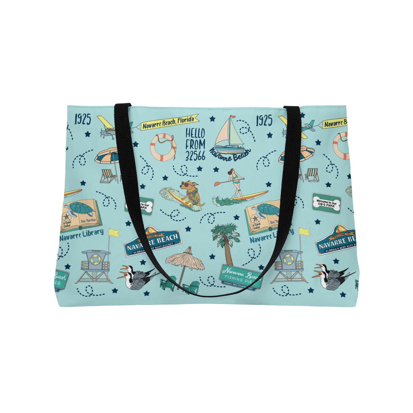 Tote Bag with Navarre Beach, FL in sky blue