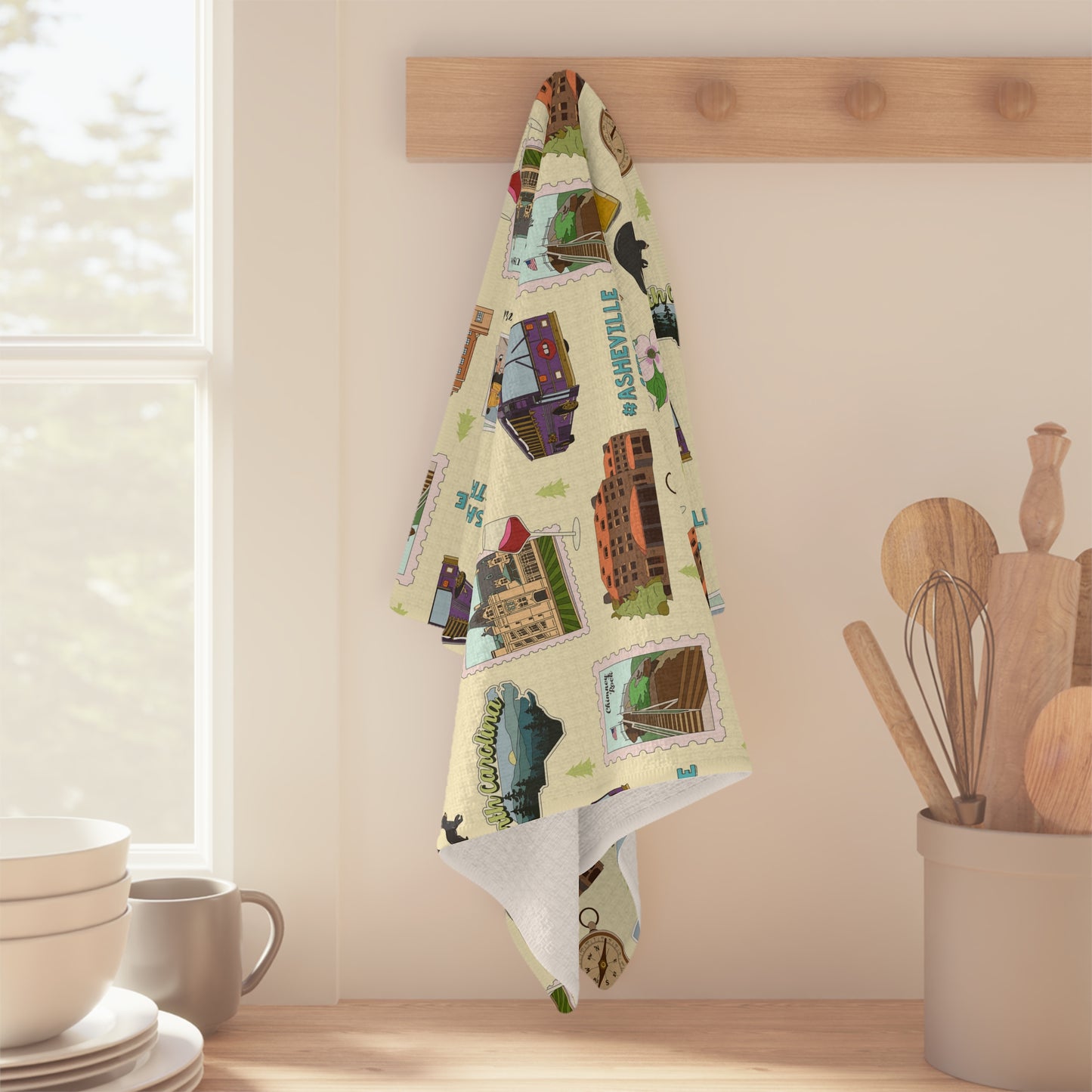 Kitchen Towel with Asheville, North Carolina NC in light yellow