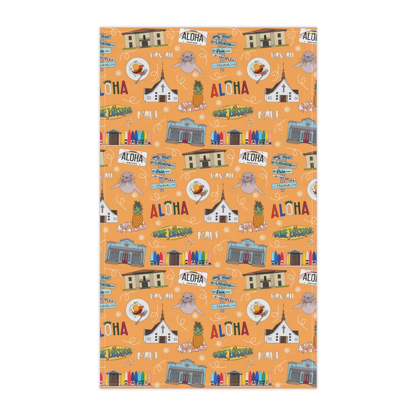 Kitchen Towel with Maui, HI in orange