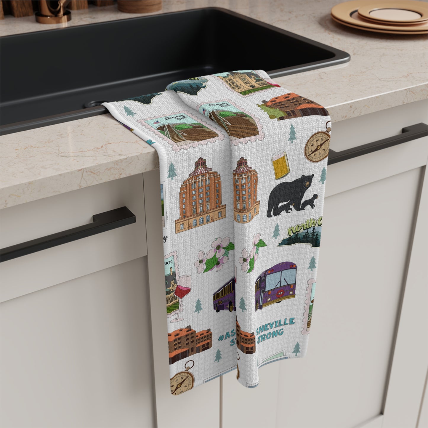 Kitchen Towel with Asheville, North Carolina NC in white