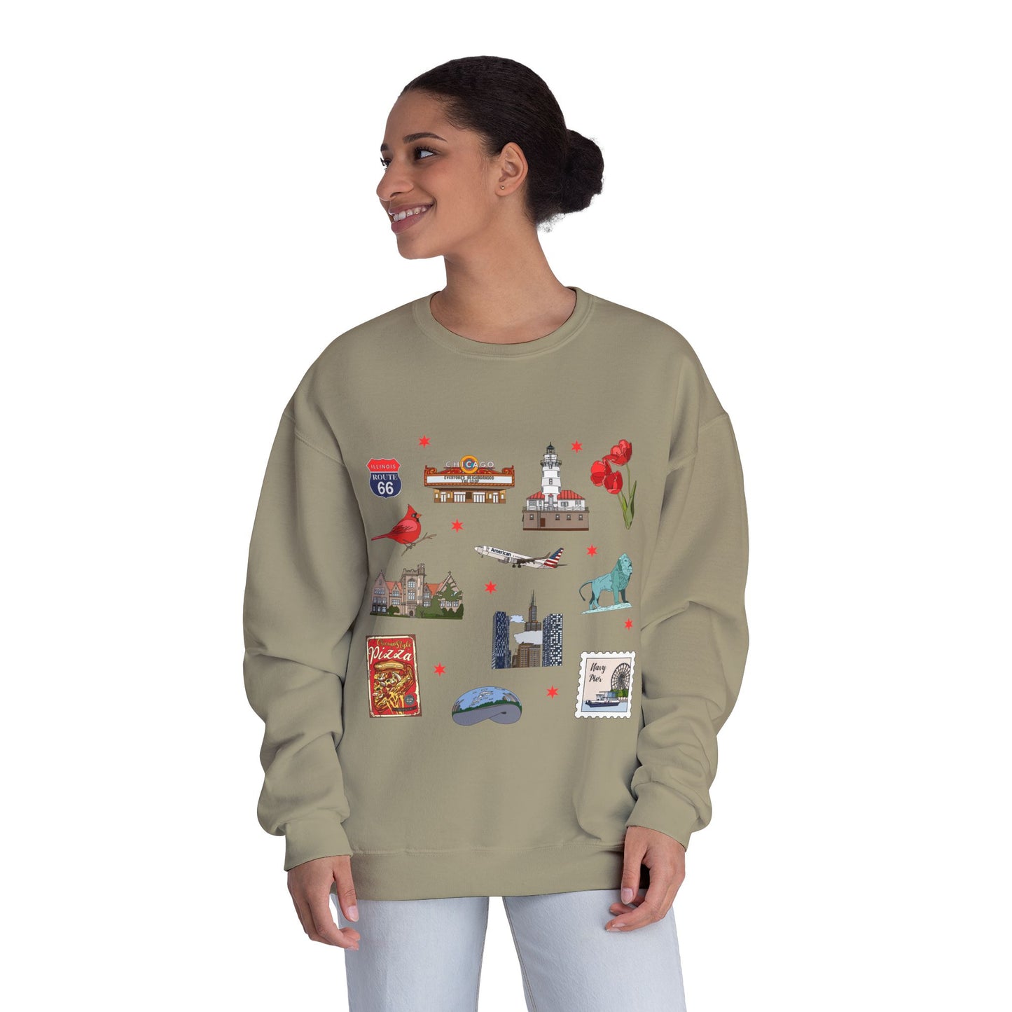 Unisex NuBlend® Crewneck Sweatshirt with Chicago, Illinois IL in assorted colors