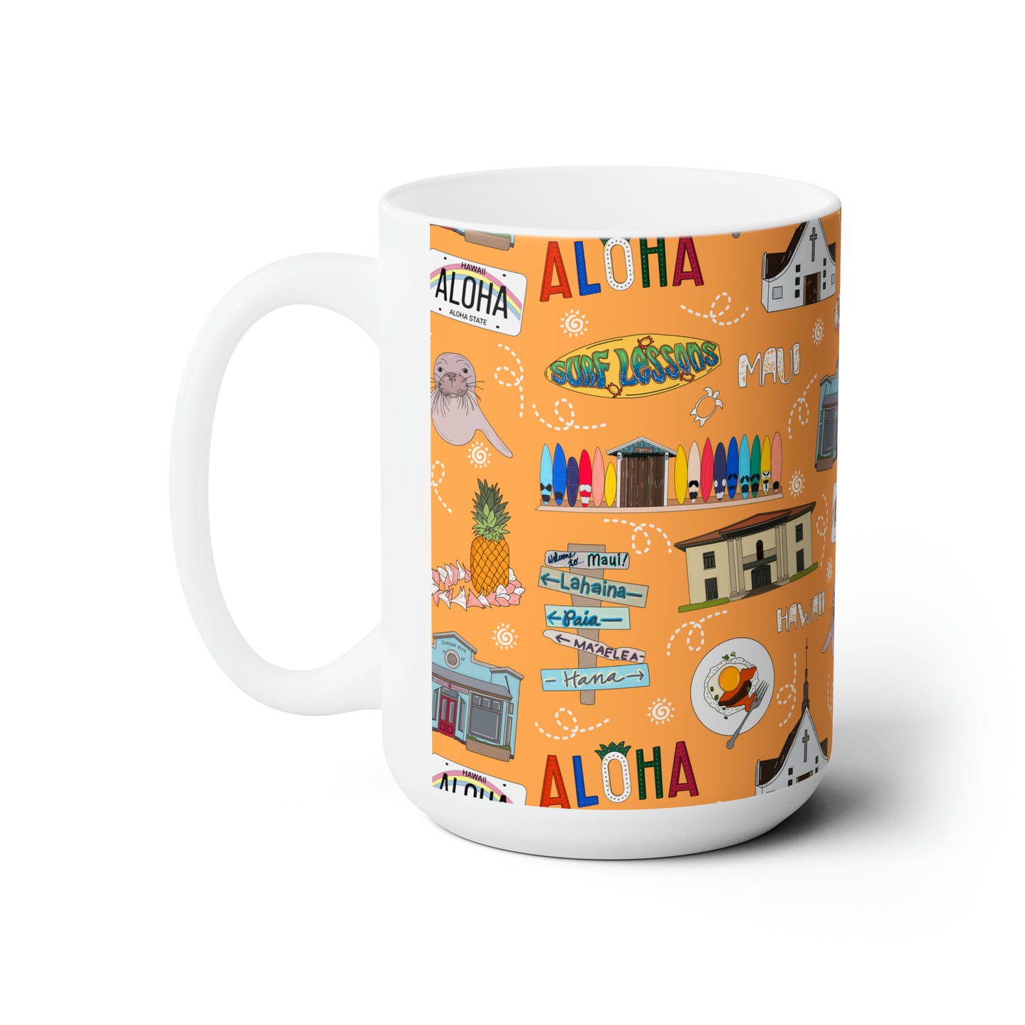 Ceramic Mug 15oz with Maui, HI in orange