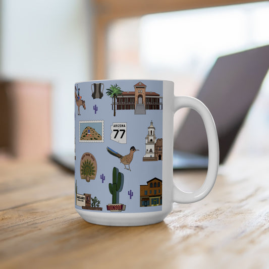 Ceramic Mug 15oz with Tucson, Arizona AZ in blue