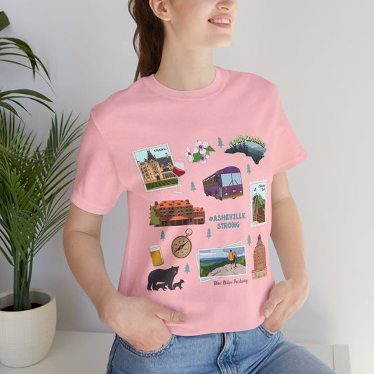 Unisex Jersey Short Sleeve Tee with Asheville, North Carolina NC landmarks print