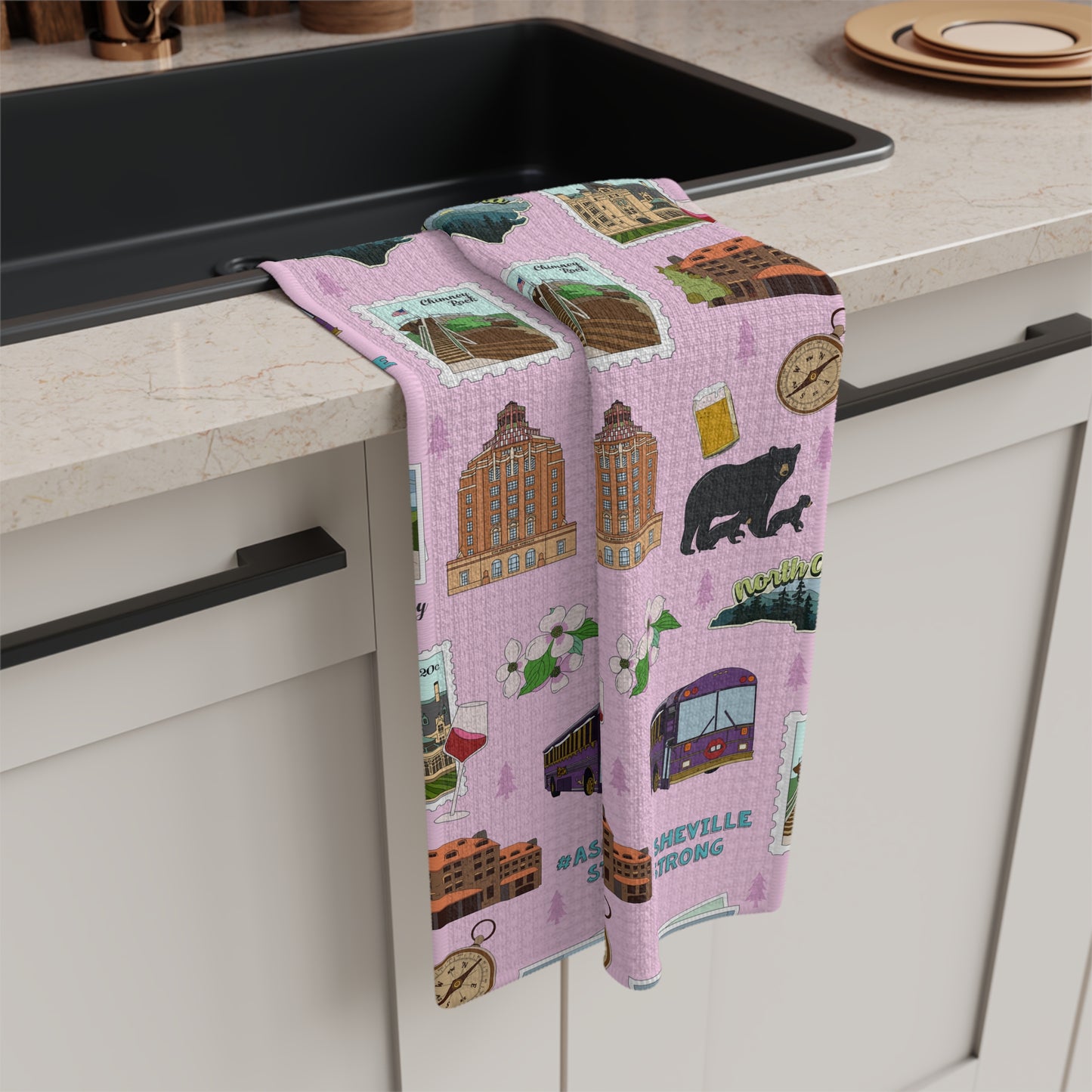 Kitchen Towel with Asheville, North Carolina NC in pink