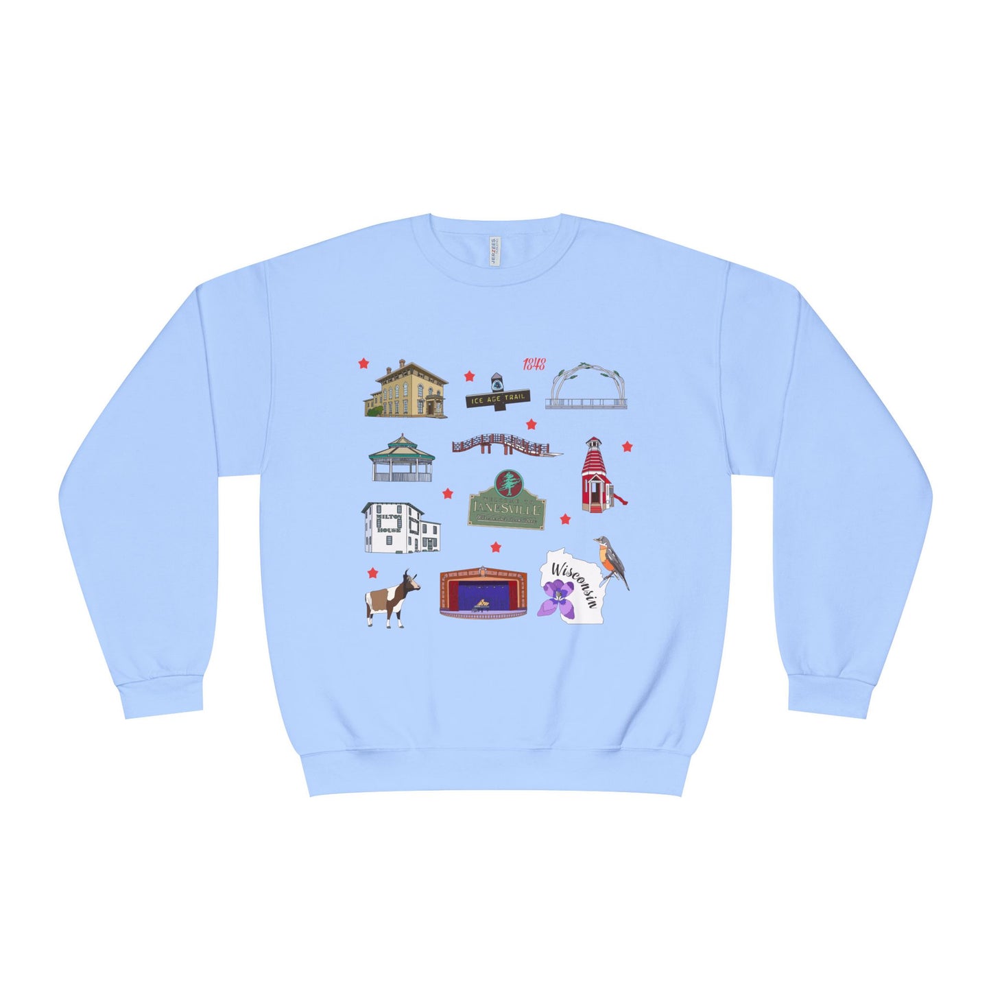 Unisex NuBlend® Crewneck Sweatshirt with Janesville, Wisconsin WI in assorted colors