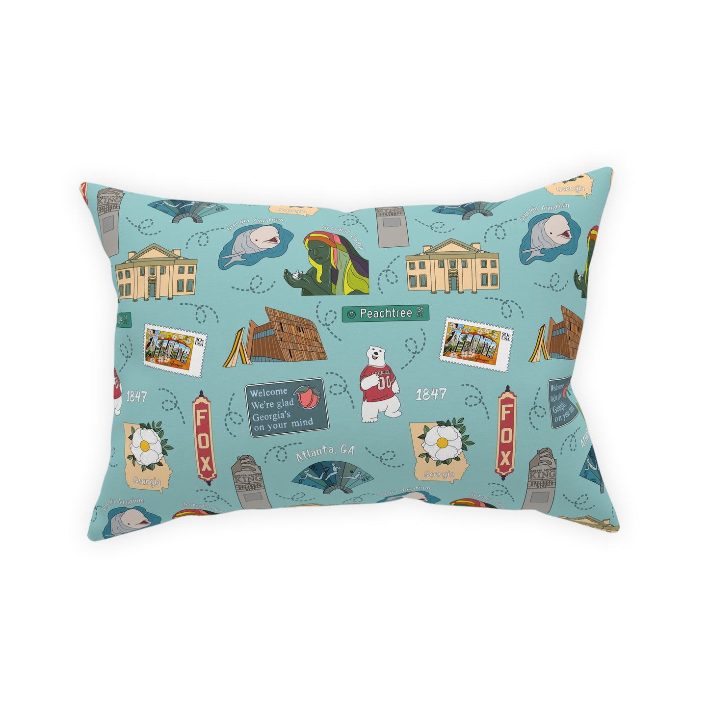 Broadcloth Pillow with Atlanta, GA in turquoise