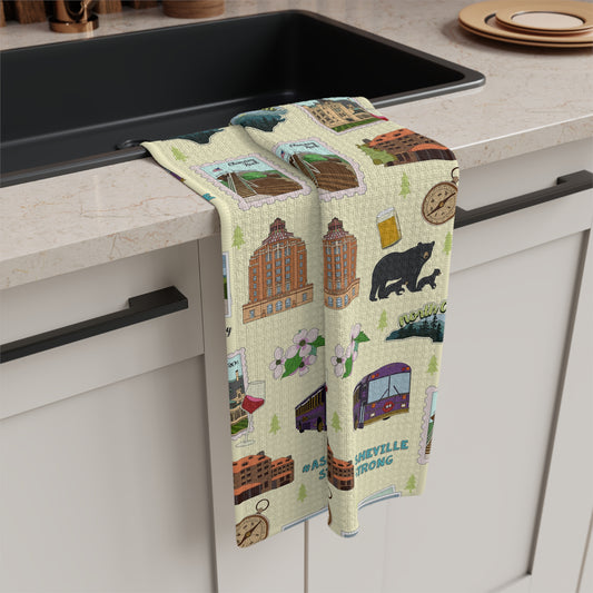 Kitchen Towel with Asheville, North Carolina NC in light yellow