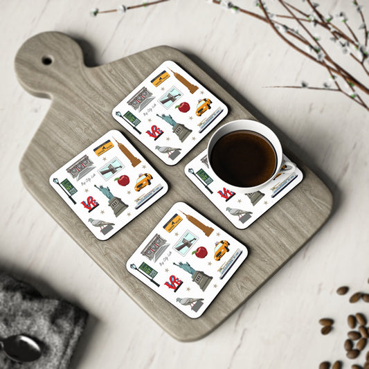 Set of 4 Ceramic Mug Coasters with New York City, Manhattan, Brooklyn NY