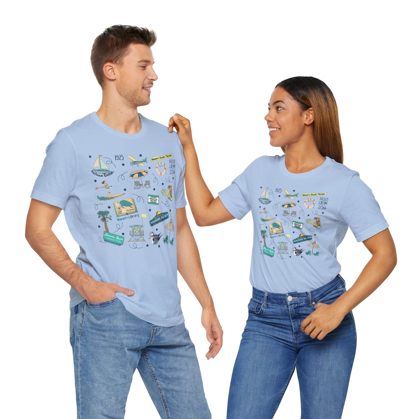 Unisex Jersey Short Sleeve Tee with Navarre Beach, FL landmarks print