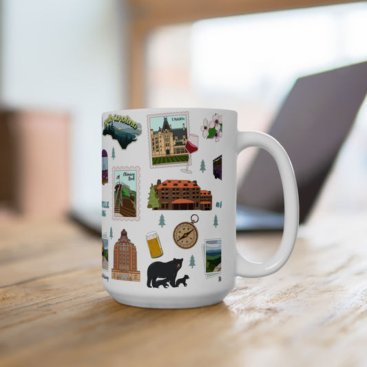 Ceramic Mug 15oz with Asheville, North Carolina NC in white