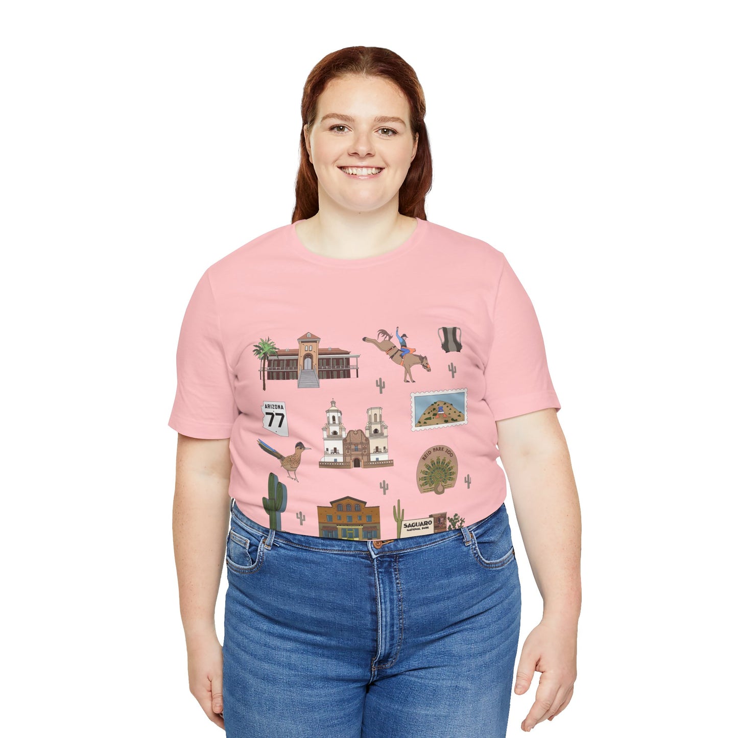 Unisex Jersey Short Sleeve Tee with Tucson, Arizona AZ landmarks print