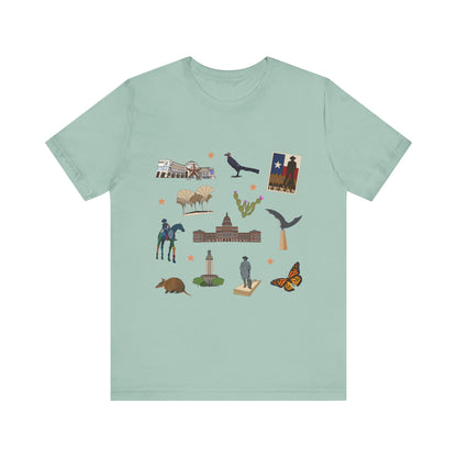Unisex Jersey Short Sleeve Tee with Austin, Texas TX landmarks print