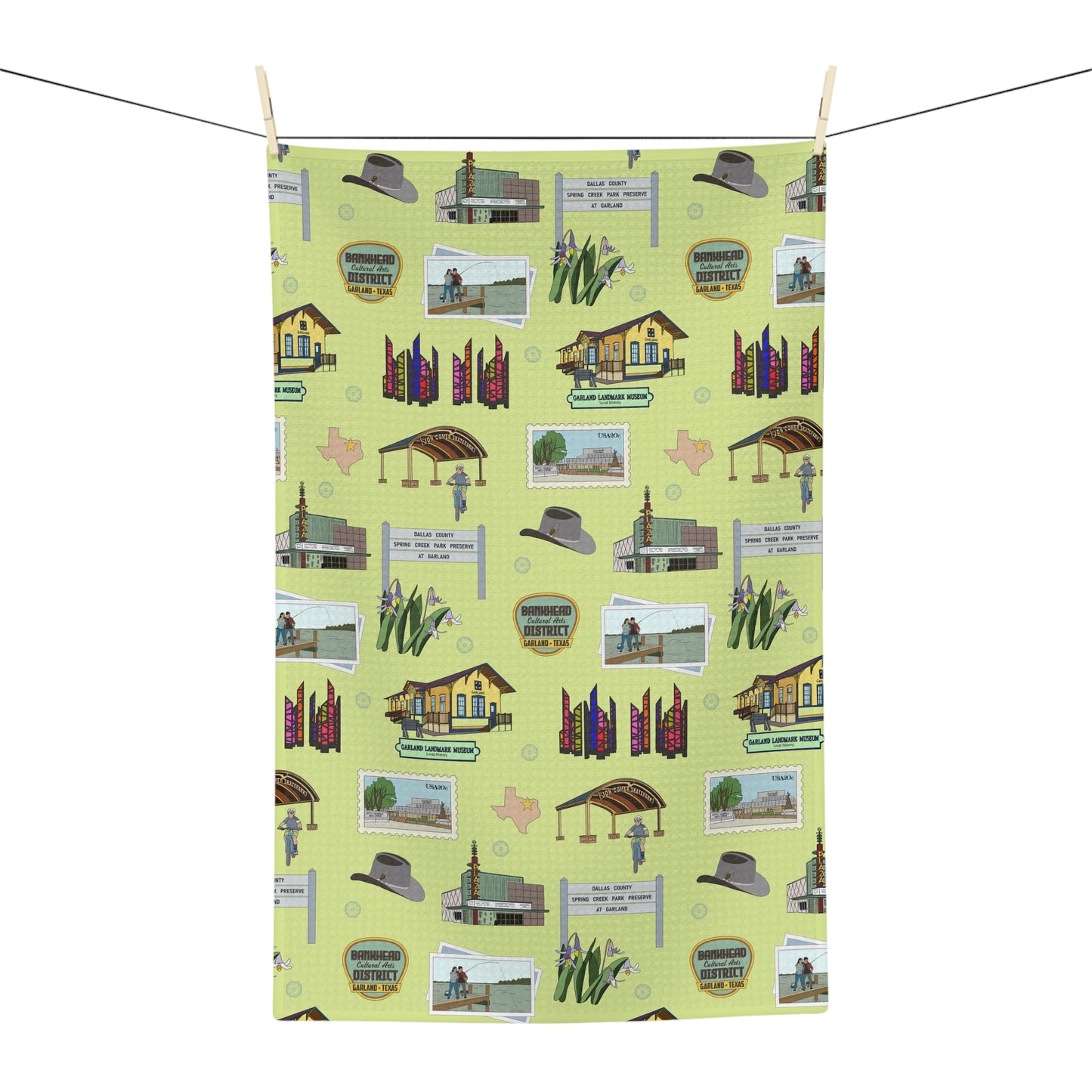 Kitchen Towel with Garland, Texas TX in avocado