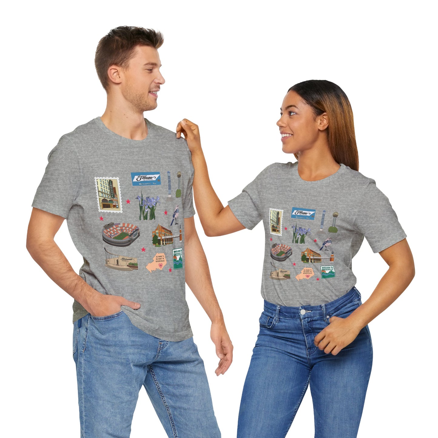 Unisex Jersey Short Sleeve Tee with Knoxville, Tennessee TN landmarks print