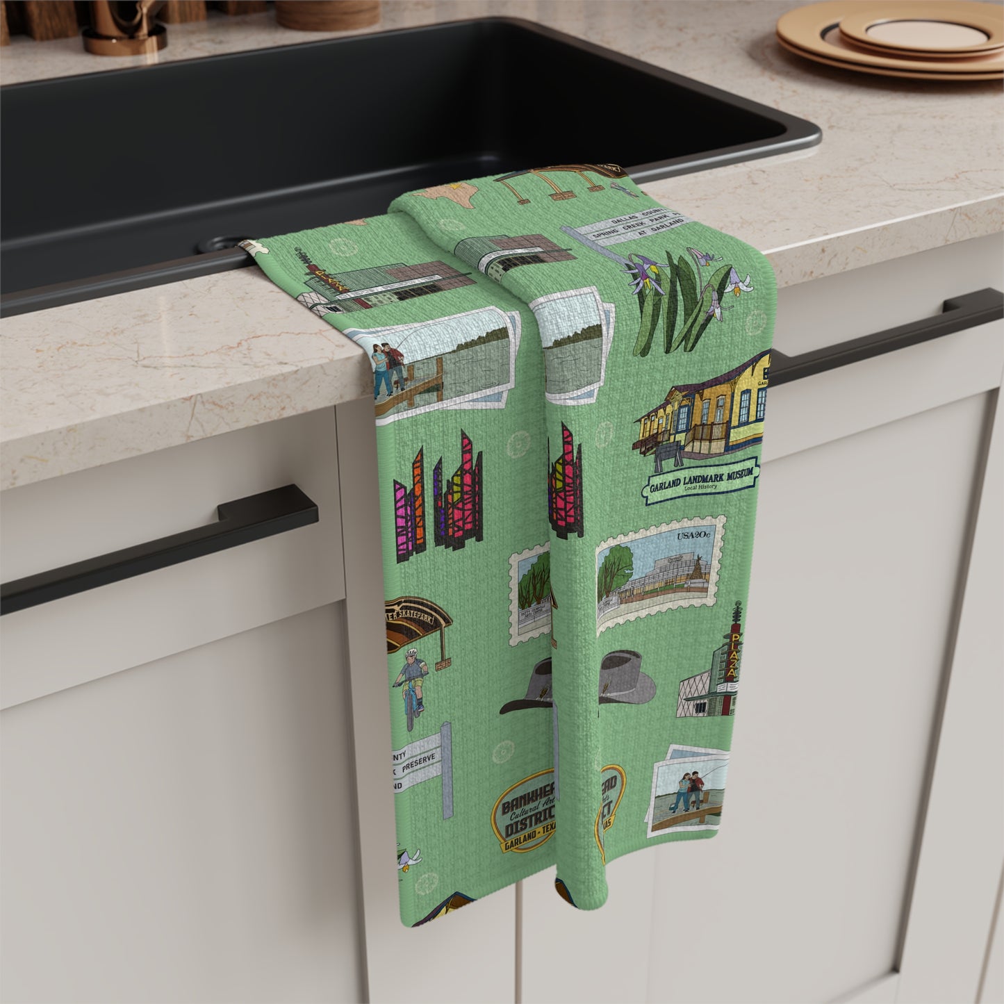 Kitchen Towel with Garland, Texas TX in lime
