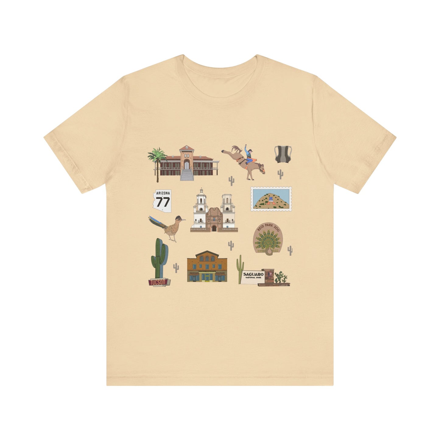Unisex Jersey Short Sleeve Tee with Tucson, Arizona AZ landmarks print
