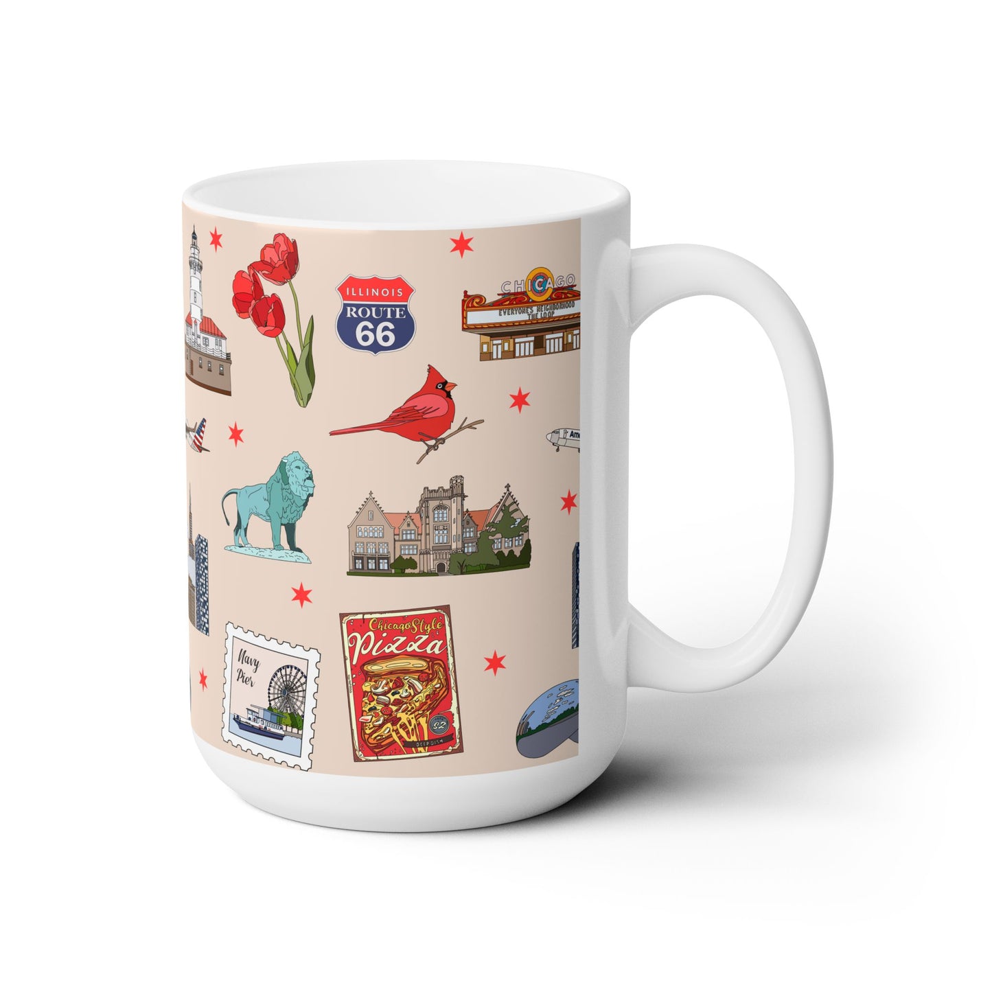 Ceramic Mug 15oz with Chicago, Illinois IL in sand