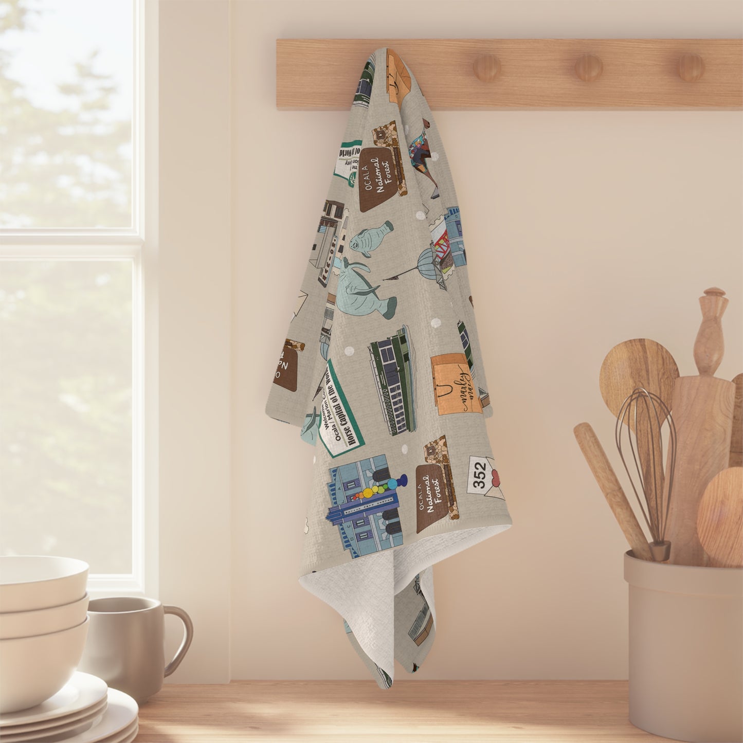Kitchen Towel with Ocala, Florida FL in grey