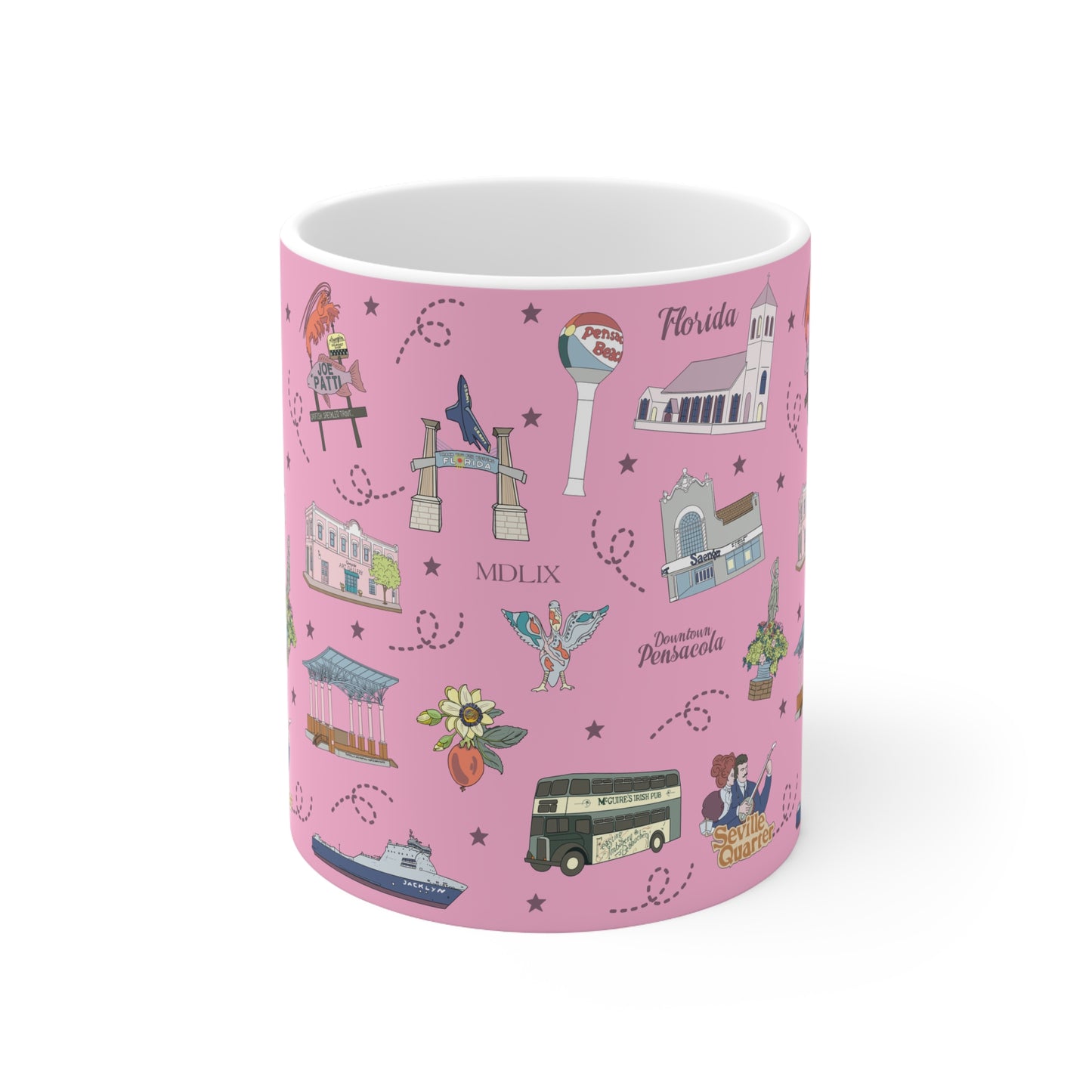 Ceramic Mug 11oz with Pensacola, FL in pink