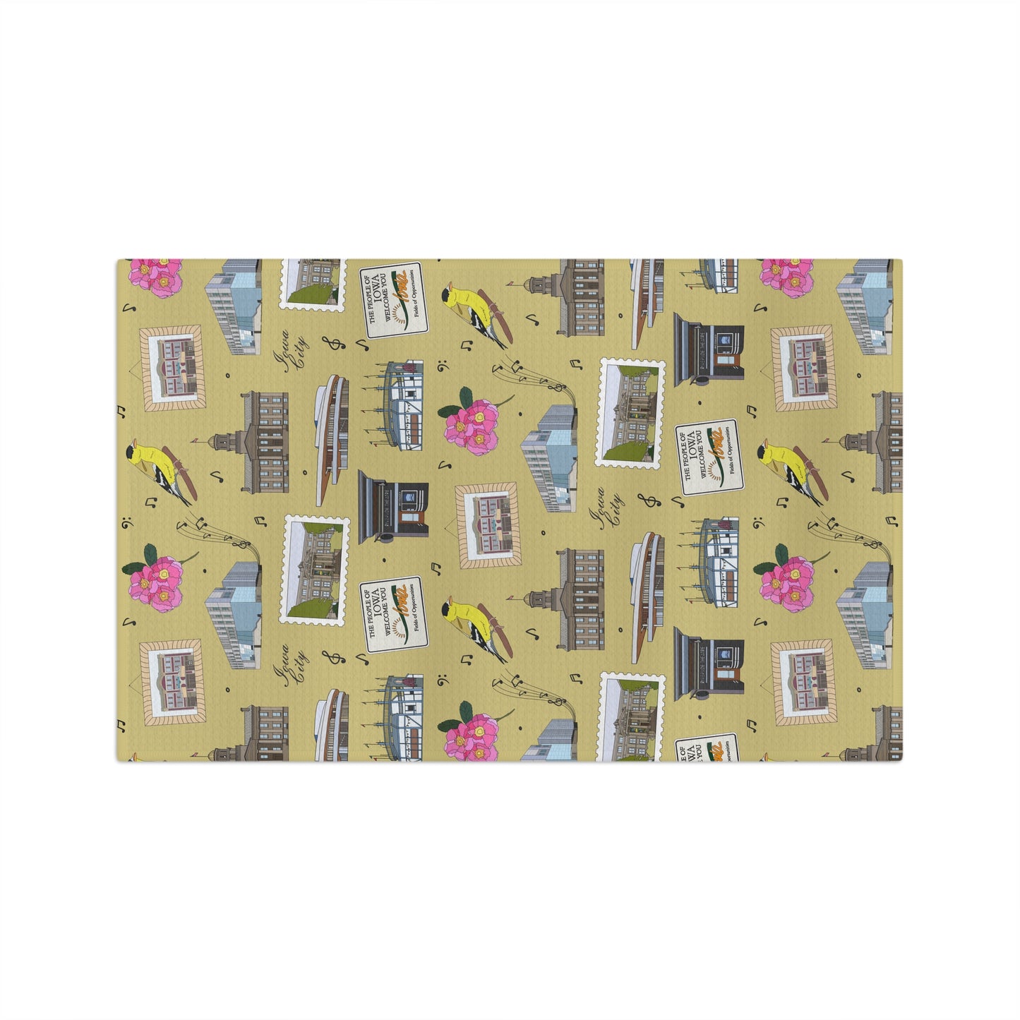 Kitchen Towel with Iowa City, Iowa IA in mustard