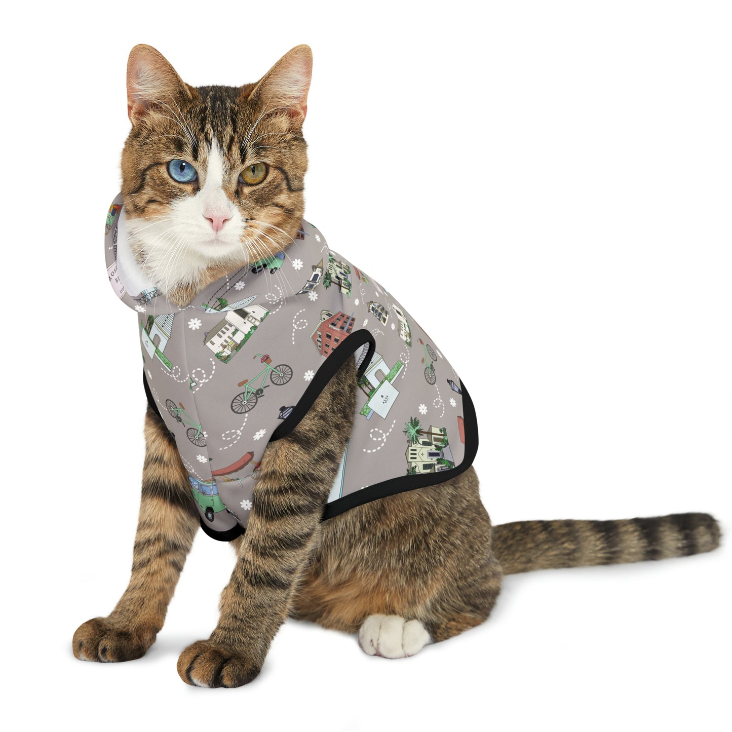 Pet Hoodie for cats & dogs with Rosemary & Alys Beaches in coffee