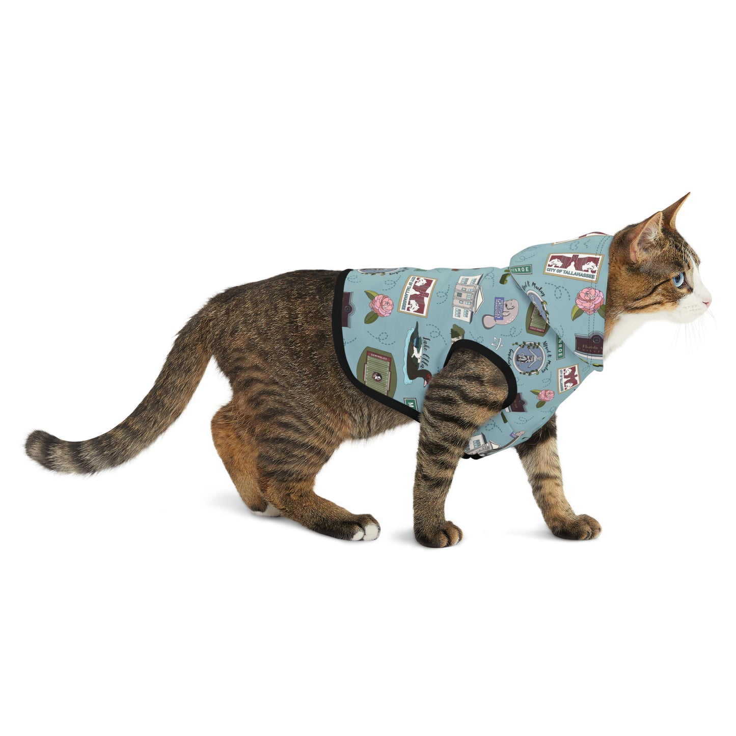 Pet Hoodie with Tallahassee Florida landmarks in blue