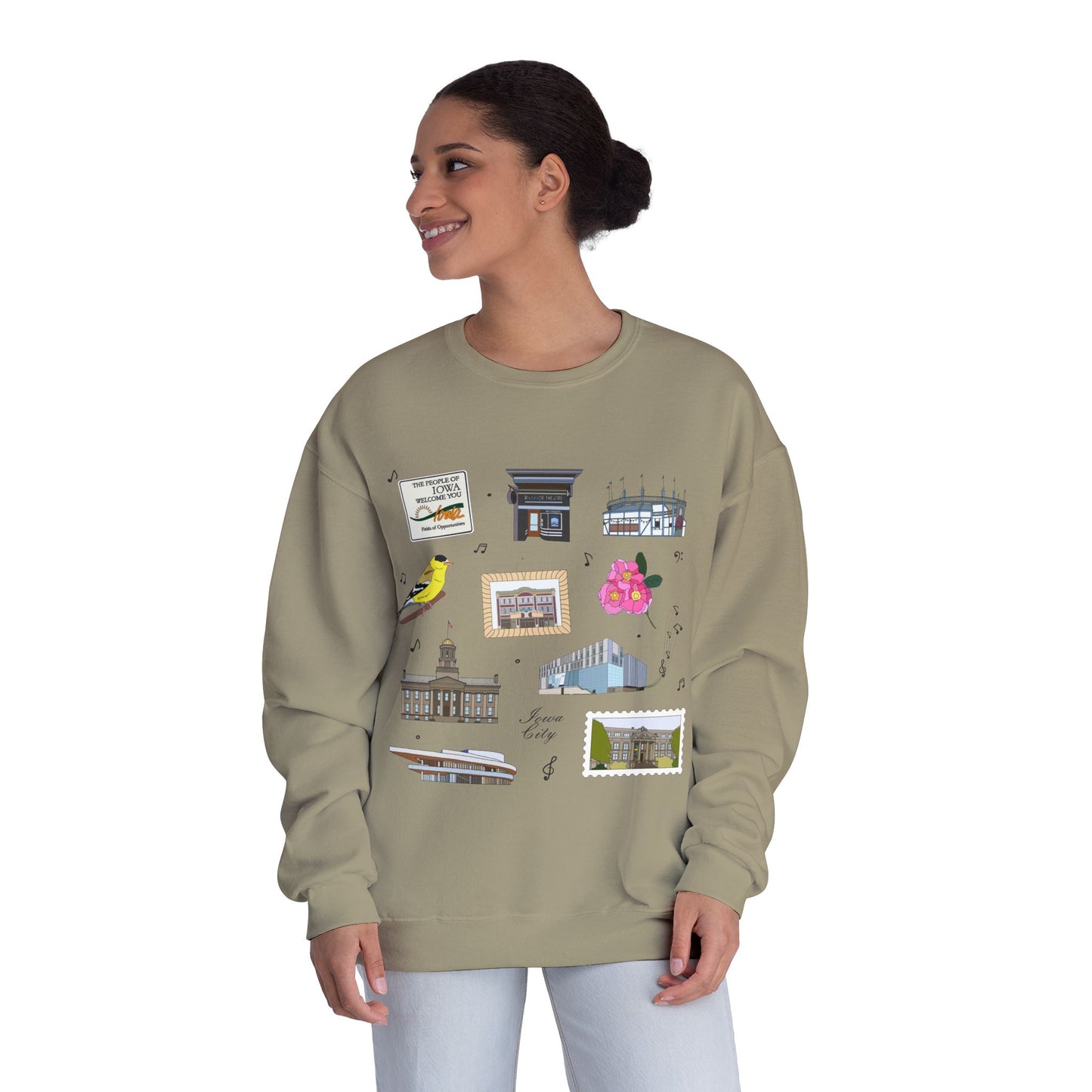 Unisex NuBlend® Crewneck Sweatshirt with Iowa City, Iowa IA in assorted colors