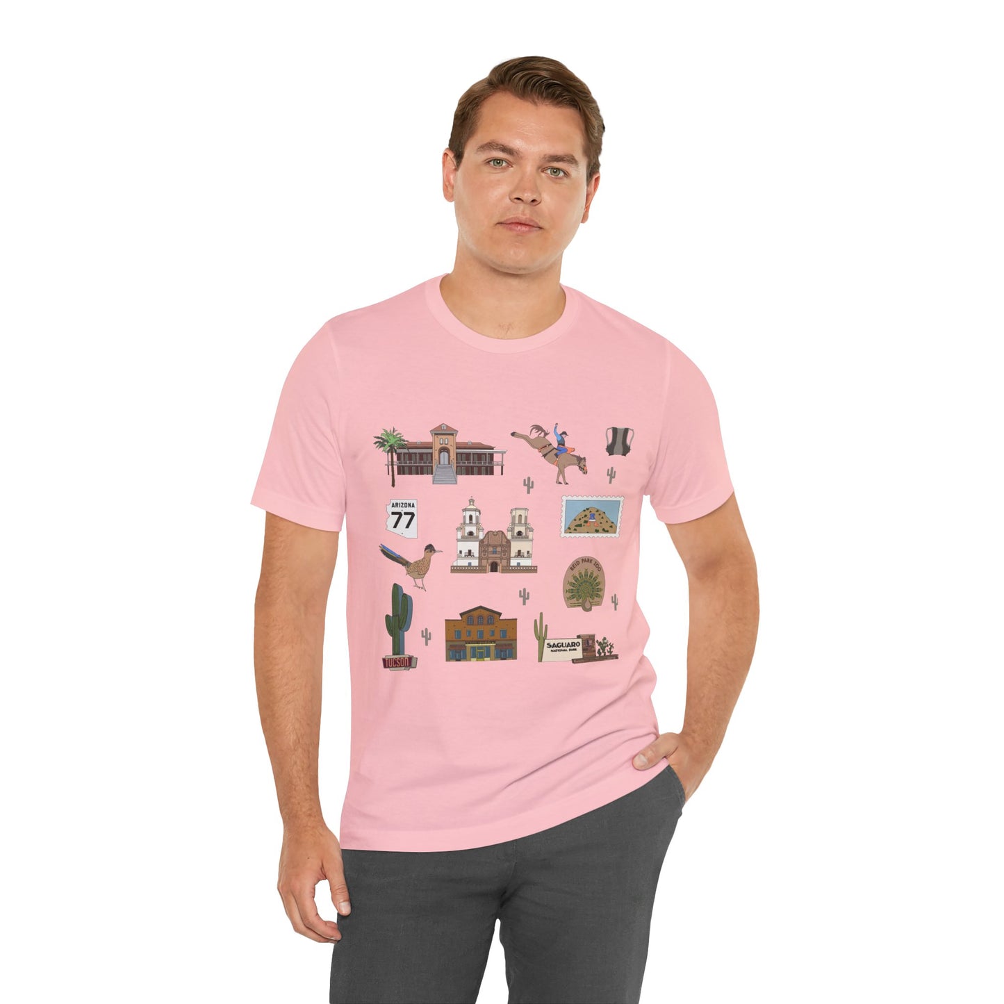 Unisex Jersey Short Sleeve Tee with Tucson, Arizona AZ landmarks print