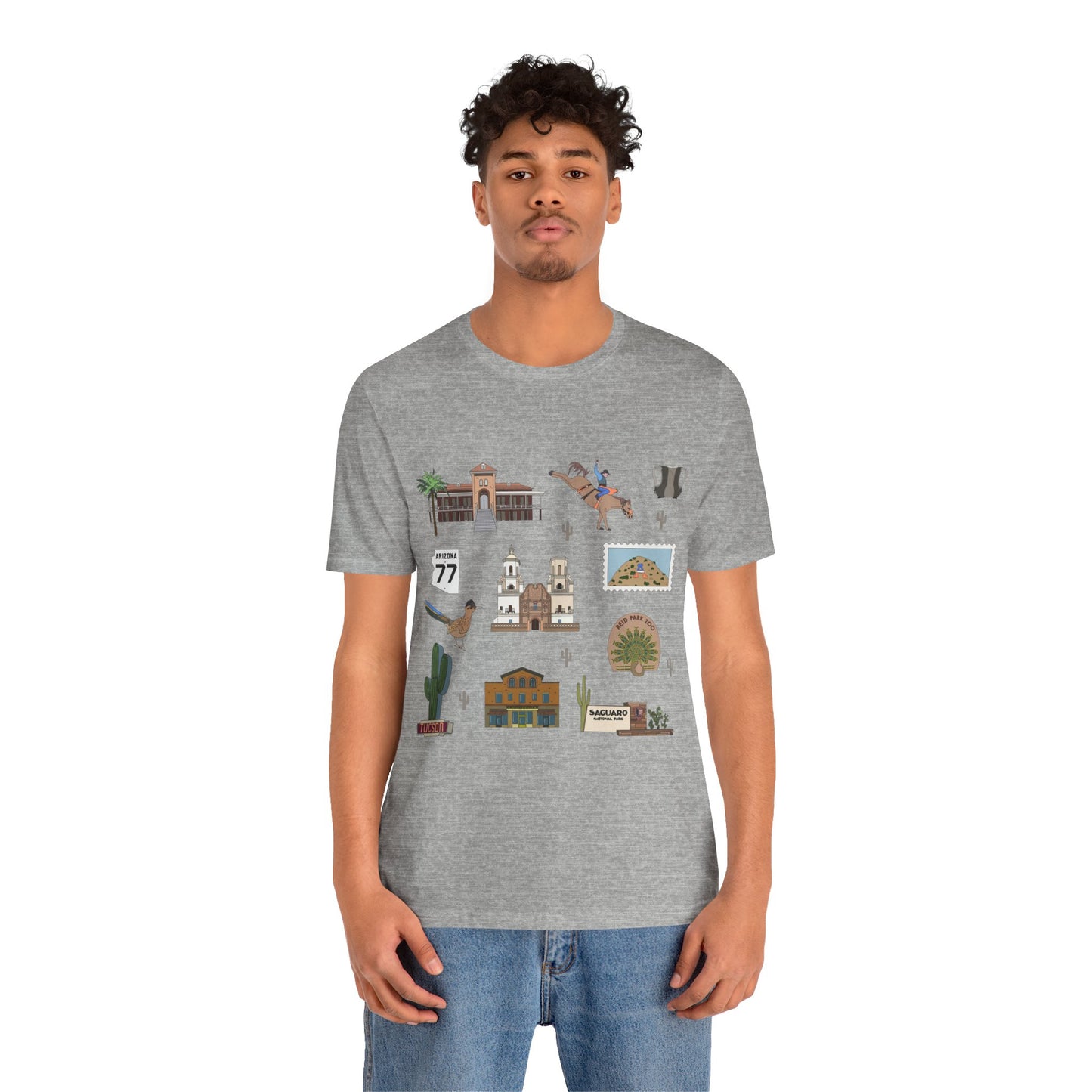 Unisex Jersey Short Sleeve Tee with Tucson, Arizona AZ landmarks print