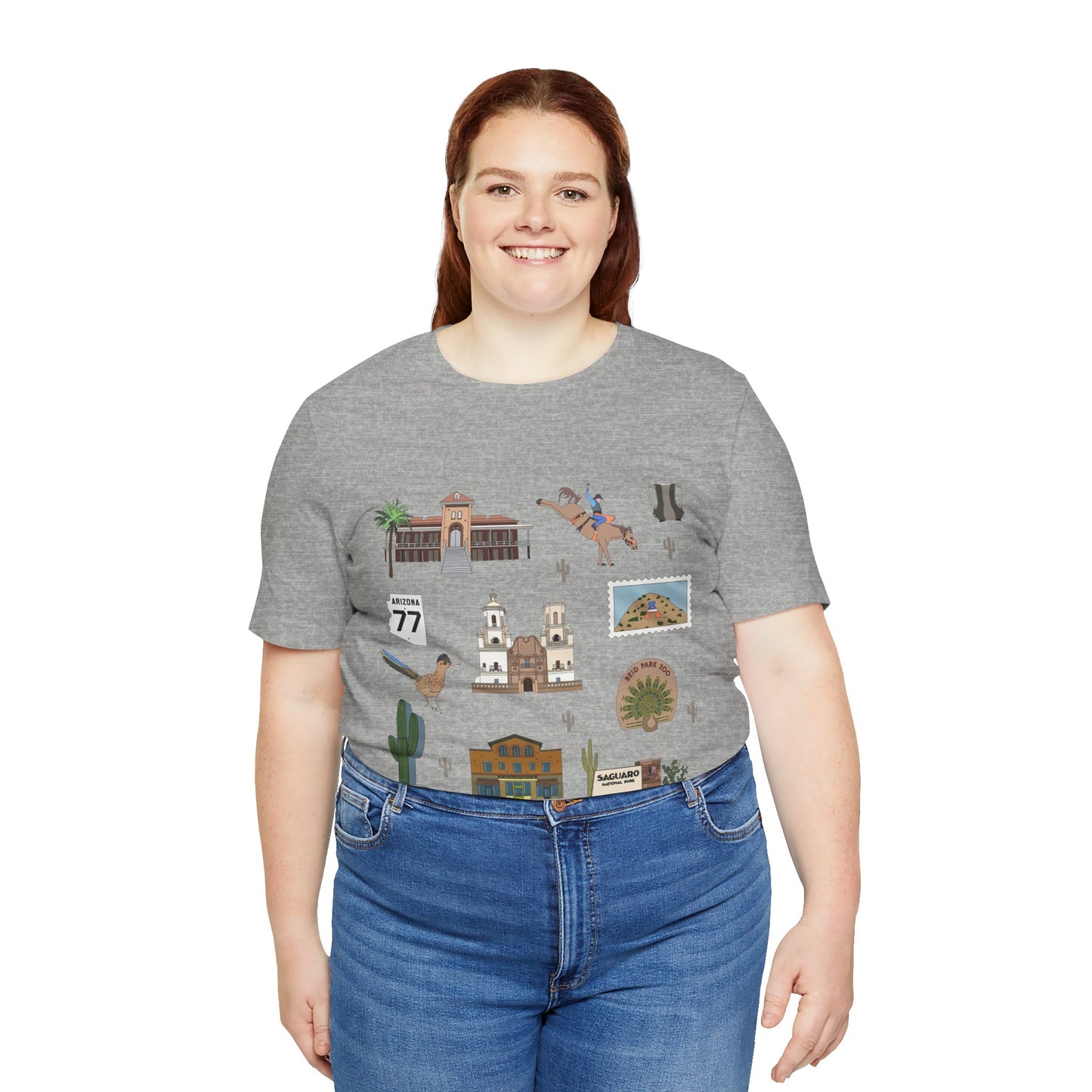 Unisex Jersey Short Sleeve Tee with Tucson, Arizona AZ landmarks print