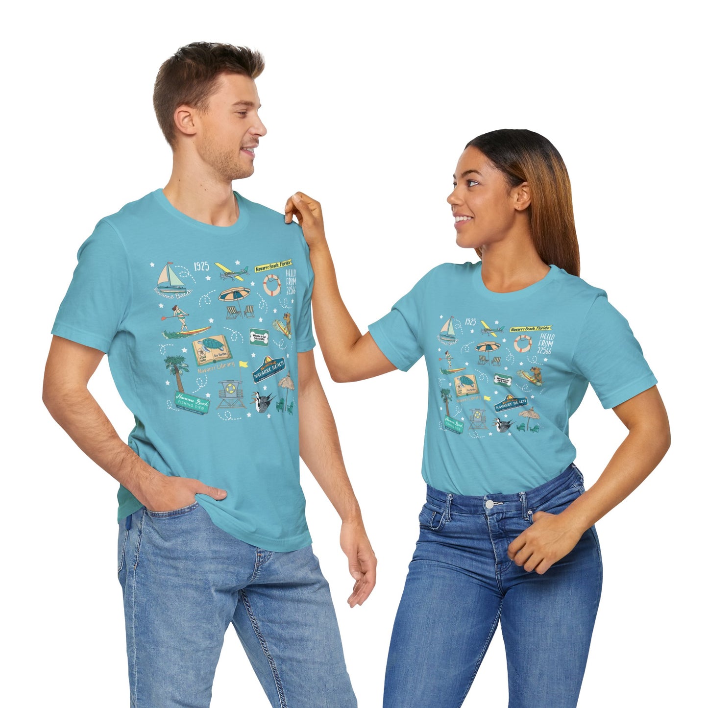 Unisex Jersey Short Sleeve Tee with Navarre Beach, FL landmarks print