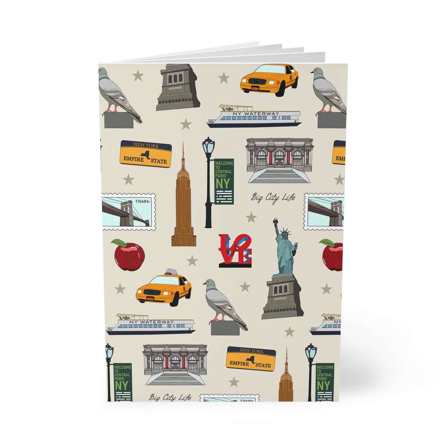 Paperback notebook with New York City, Manhattan, Brooklyn NY landmarks in ivory 150 lined pages
