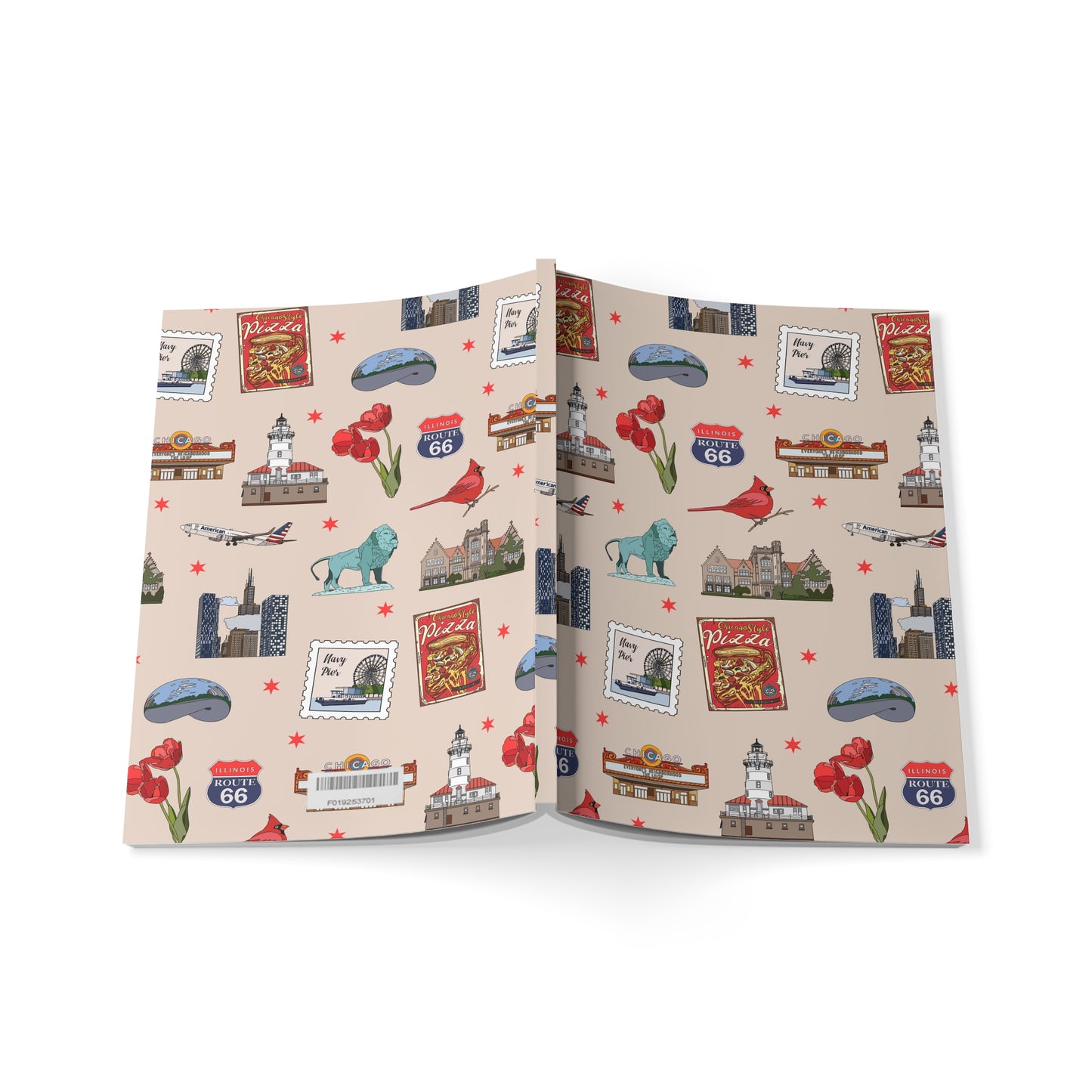 Paperback notebook with Chicago, Illinois IL landmarks in sand 150 lined pages