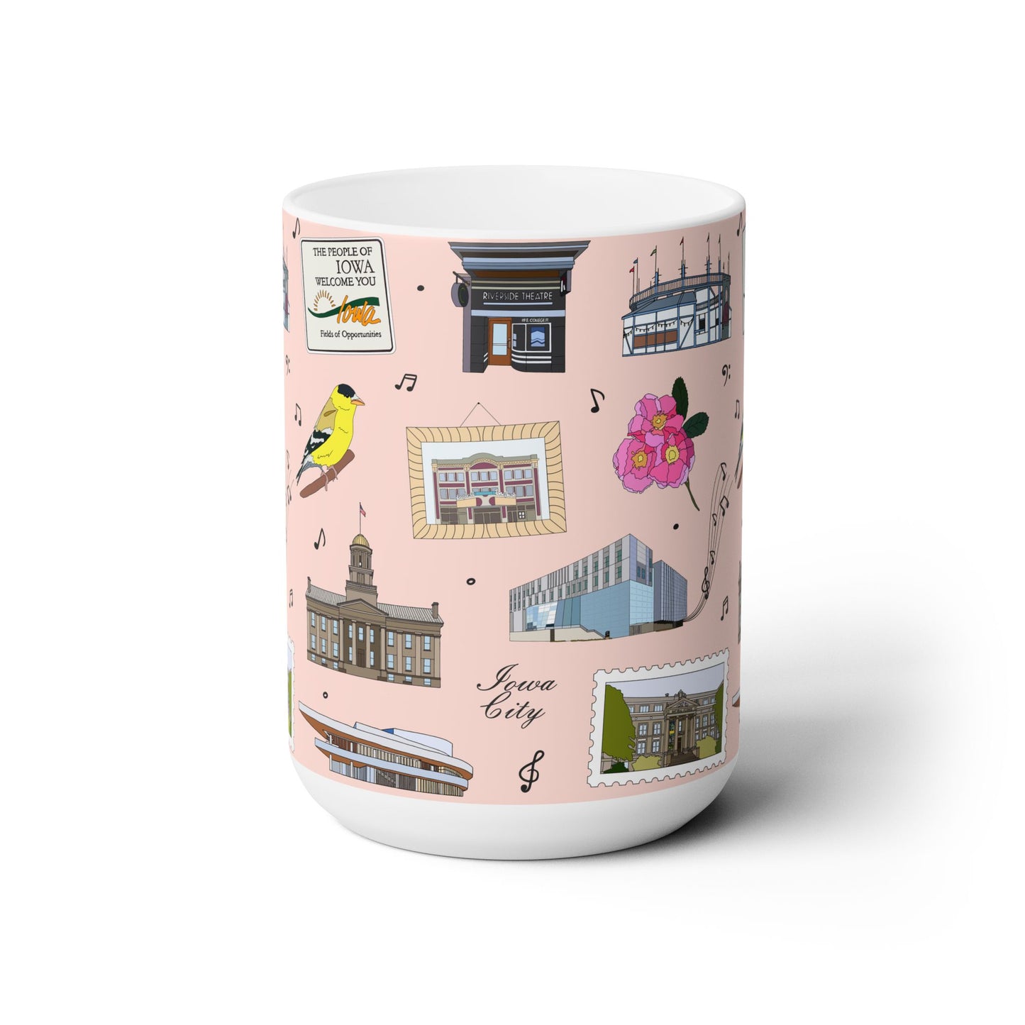 Ceramic Mug 15oz with Iowa City, Iowa IA in blush