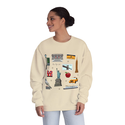 Unisex NuBlend® Crewneck Sweatshirt with New York City, Manhattan, Brooklyn NY in assorted colors