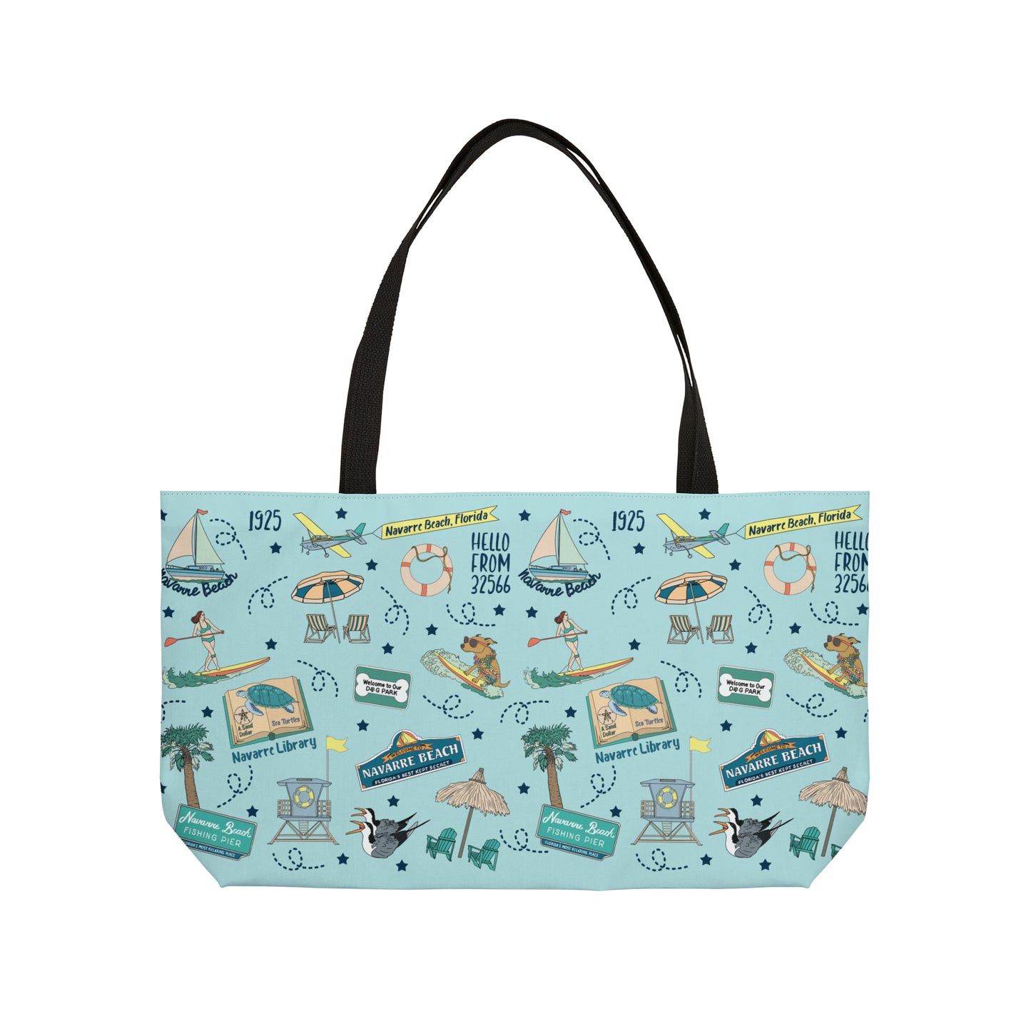 Tote Bag with Navarre Beach, FL in sky blue