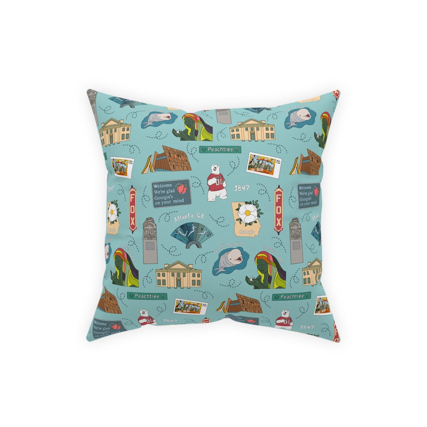 Broadcloth Pillow with Atlanta, GA in turquoise