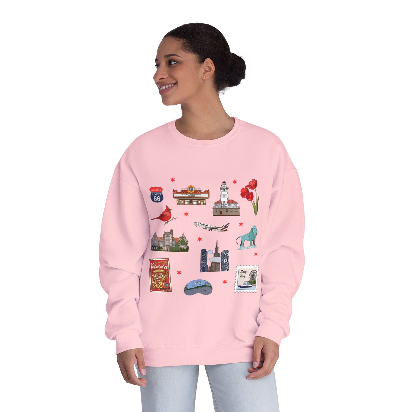Unisex NuBlend® Crewneck Sweatshirt with Chicago, Illinois IL in assorted colors