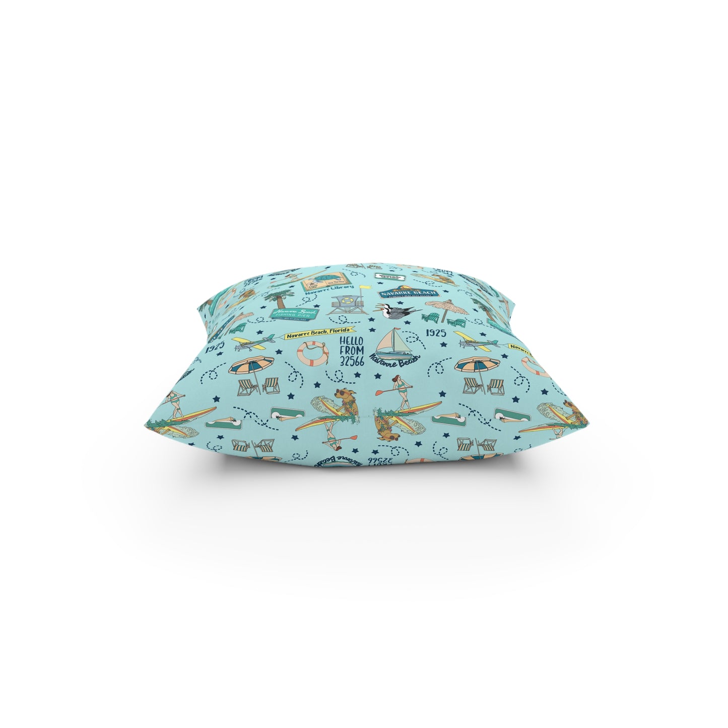 Broadcloth Pillow with Navarre Beach, FL in sky blue