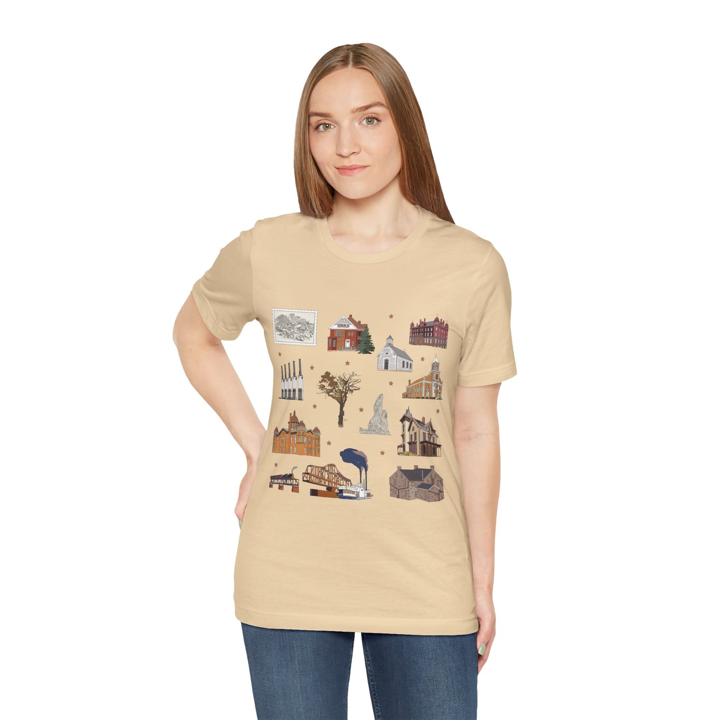 Unisex Jersey Short Sleeve Tee with South St. Paul, Mendota, Hastings, Hampton, Inver Grove Heights near the Minneapolis Minnesota MN landmarks print