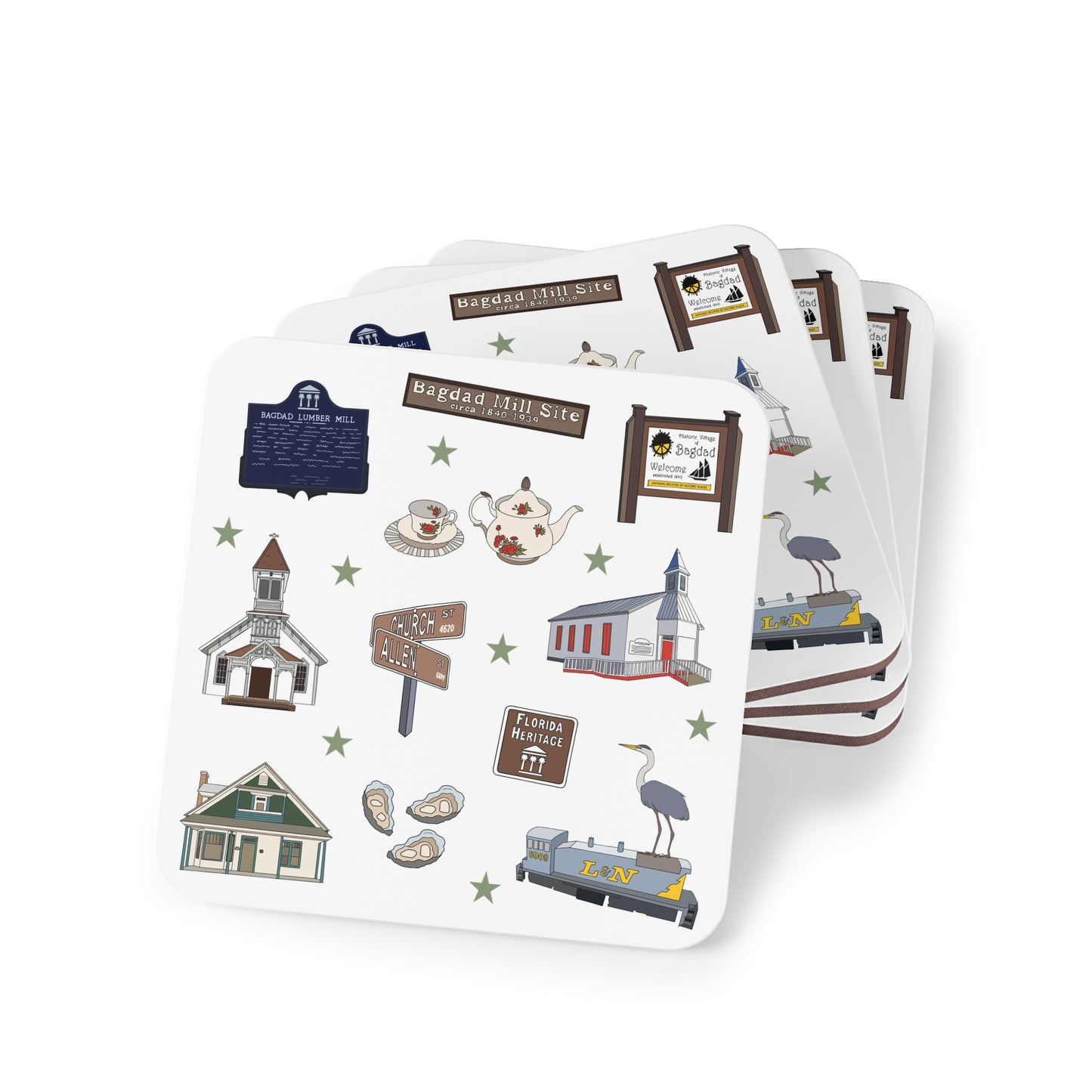 Set of 4 Ceramic Mug Coasters with Bagdad, Florida FL