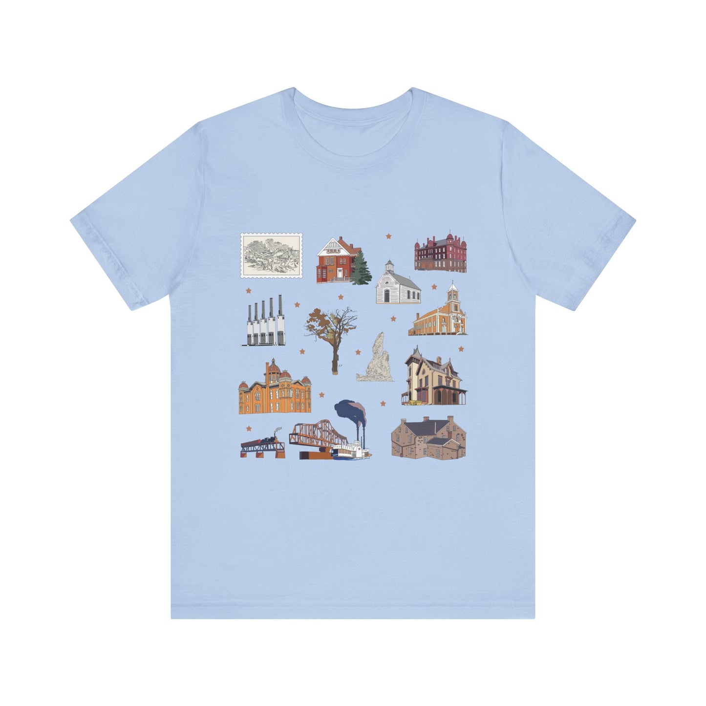 Unisex Jersey Short Sleeve Tee with South St. Paul, Mendota, Hastings, Hampton, Inver Grove Heights near the Minneapolis Minnesota MN landmarks print