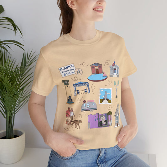 Unisex Jersey Short Sleeve Tee with Seaside Florida FL landmarks print