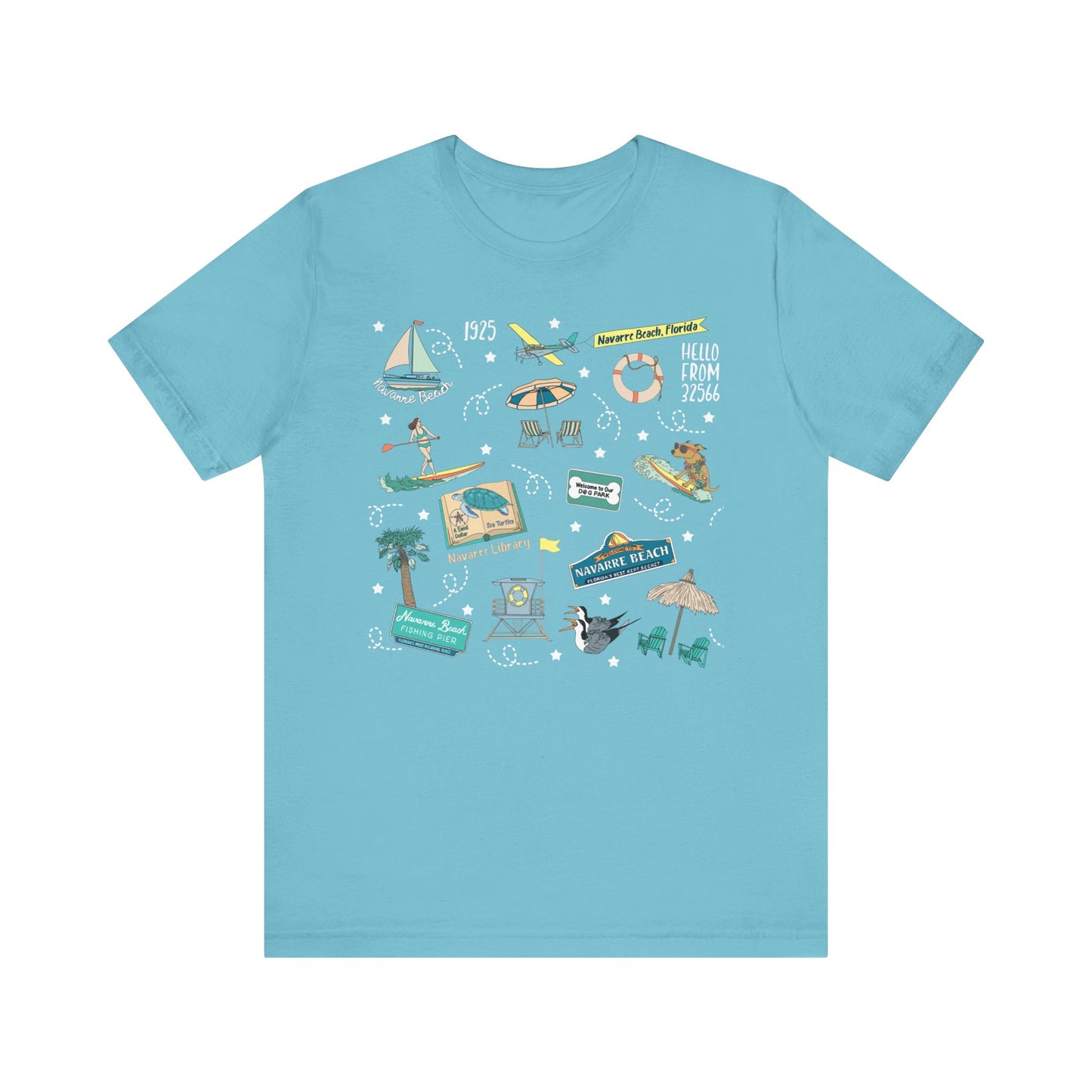 Unisex Jersey Short Sleeve Tee with Navarre Beach, FL landmarks print