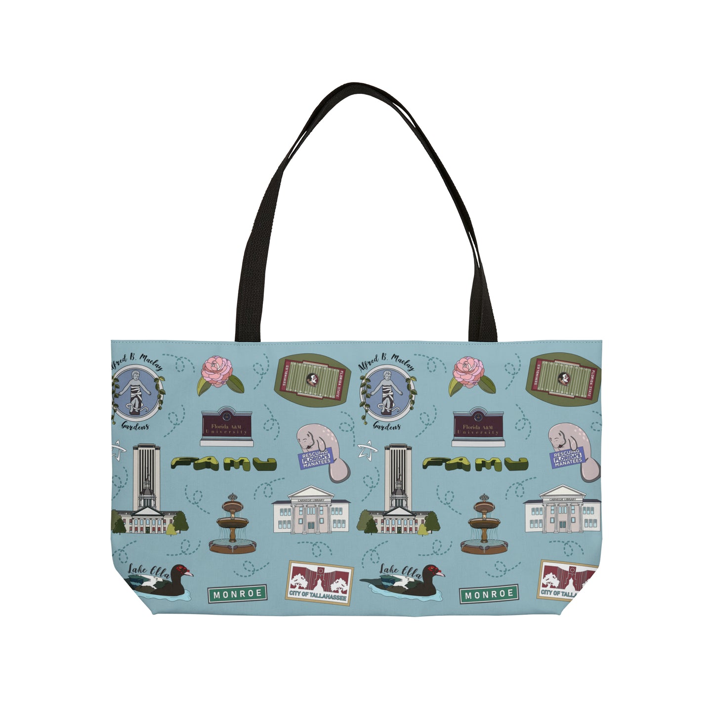 Unisex Tote Bag with Tallahassee Florida landmarks in blue