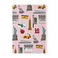 Paperback notebook with New York City, Manhattan, Brooklyn NY landmarks in pink 150 lined pages
