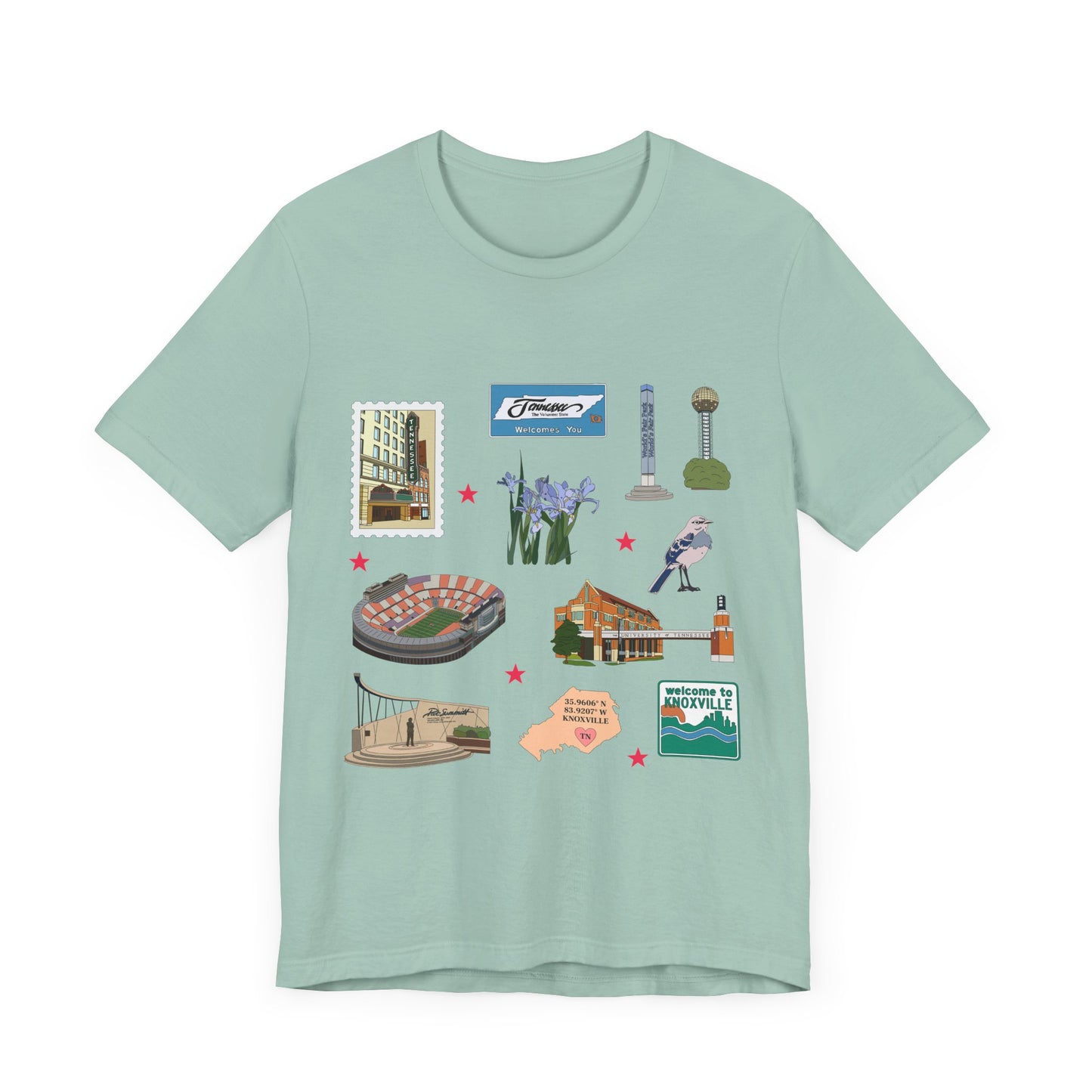 Unisex Jersey Short Sleeve Tee with Knoxville, Tennessee TN landmarks print