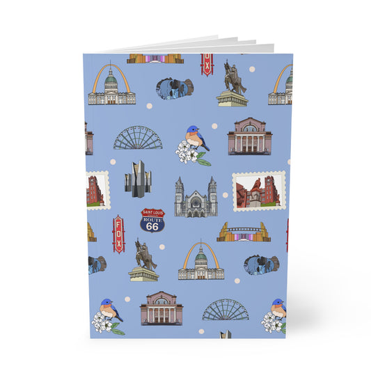 Paperback notebook with St. Louis, Missouri MO landmarks in cornflower blue 150 lined pages